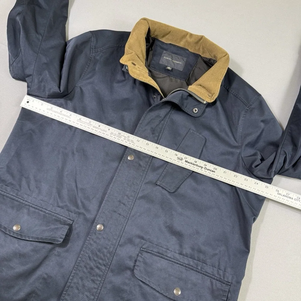 Banana Republic Jacket Mens XL Navy Hooded Utility Field Coat Corduroy Trim EUC